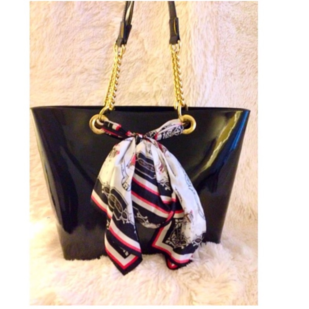 DKNY patent leather tote bag with scarf